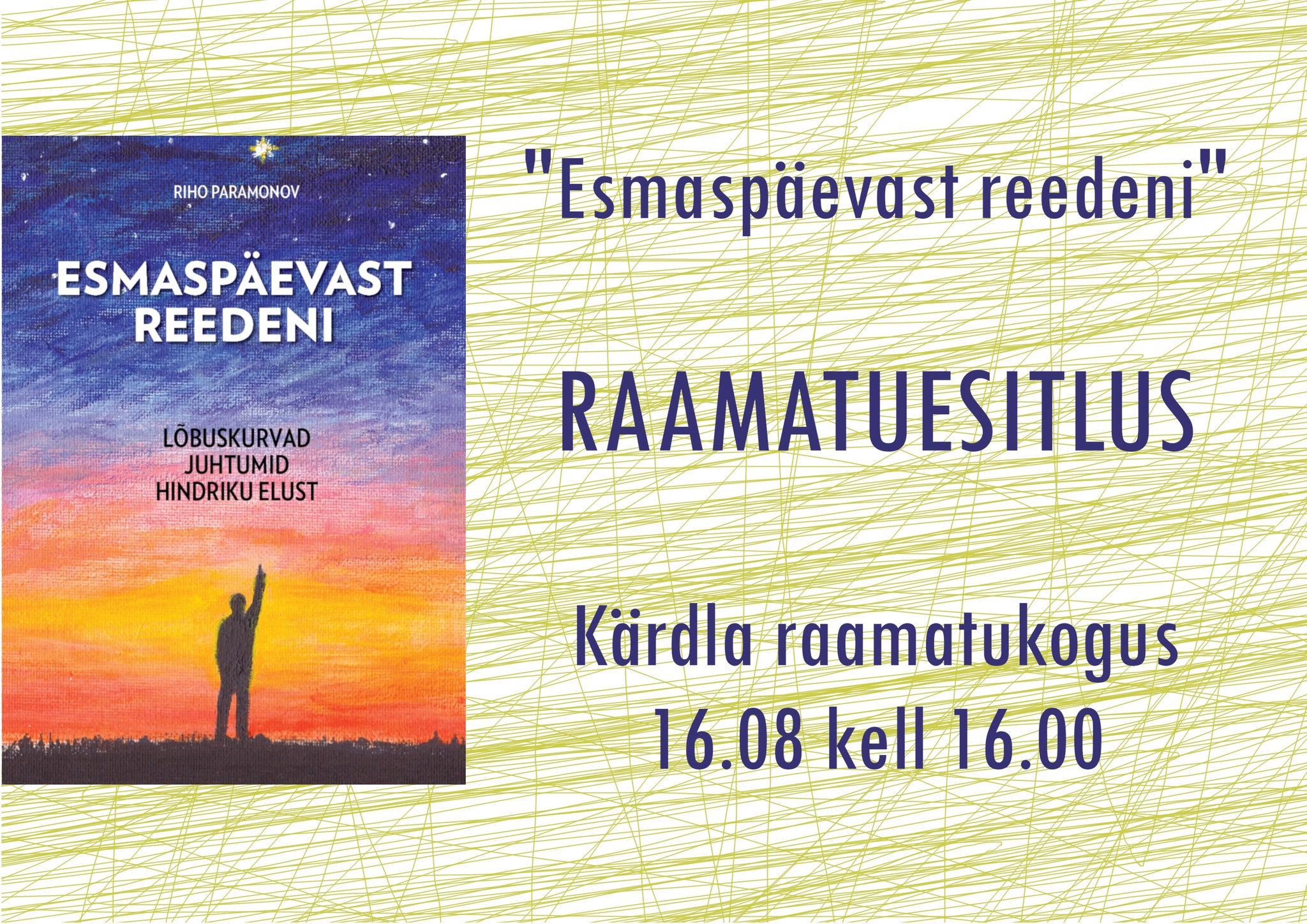 Autor esitleb raamatut “Esmaspäevast reedeni” 16. augustil (reedel) Kärdla raamatukogus kell 16.00. Juttu tuleb raamatust, aga ka kirjandusest laiemalt, saab nä